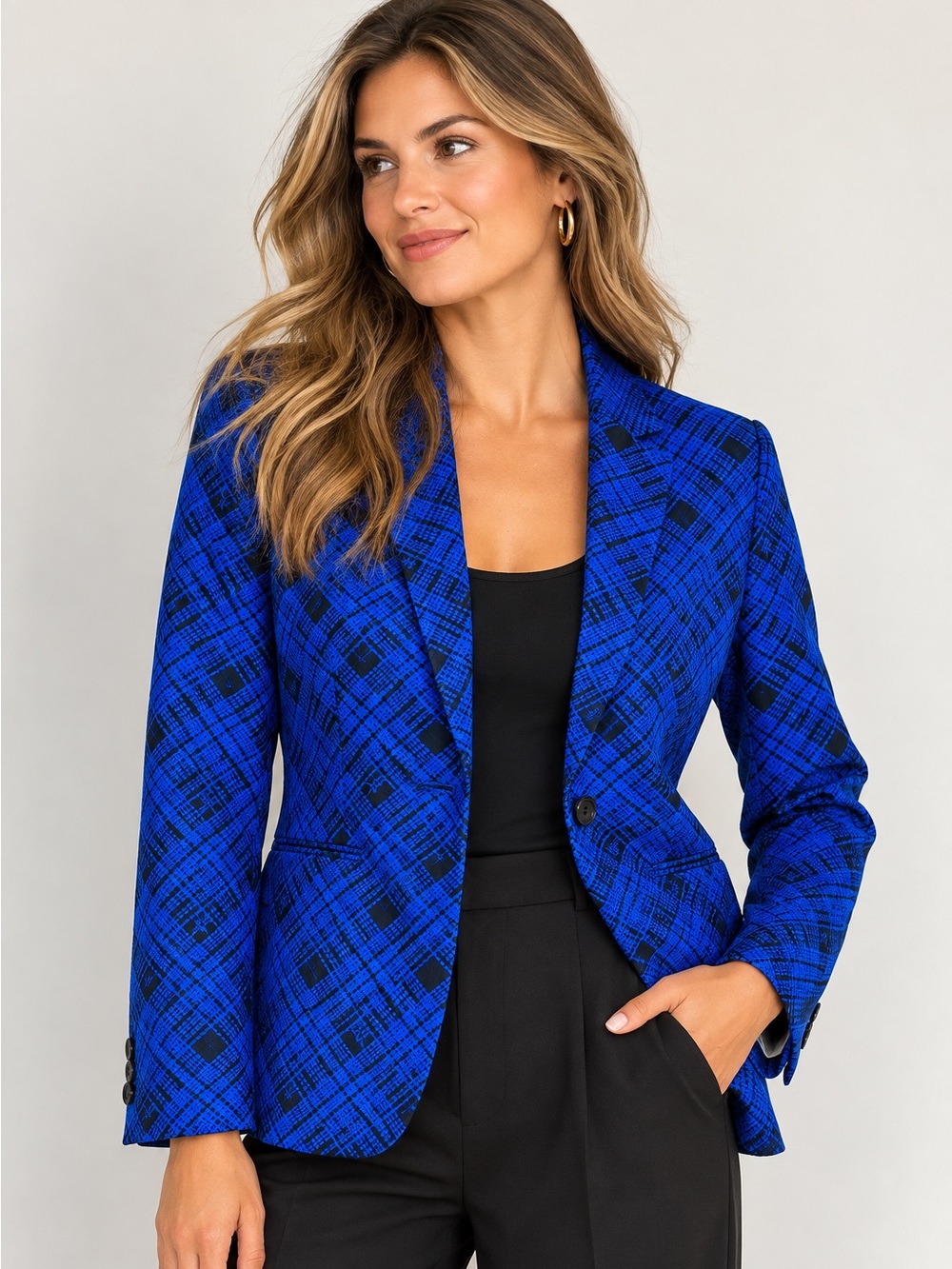 Lord & Taylor 424 Fifth Cobalt Blue Plaid Tailored Blazer NWT Size 12